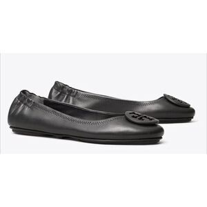 TORY BURCH Minnie Black Leather Ballet Flats Size 7M